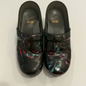 Dansko Black Clogs with Multicolor Streaks